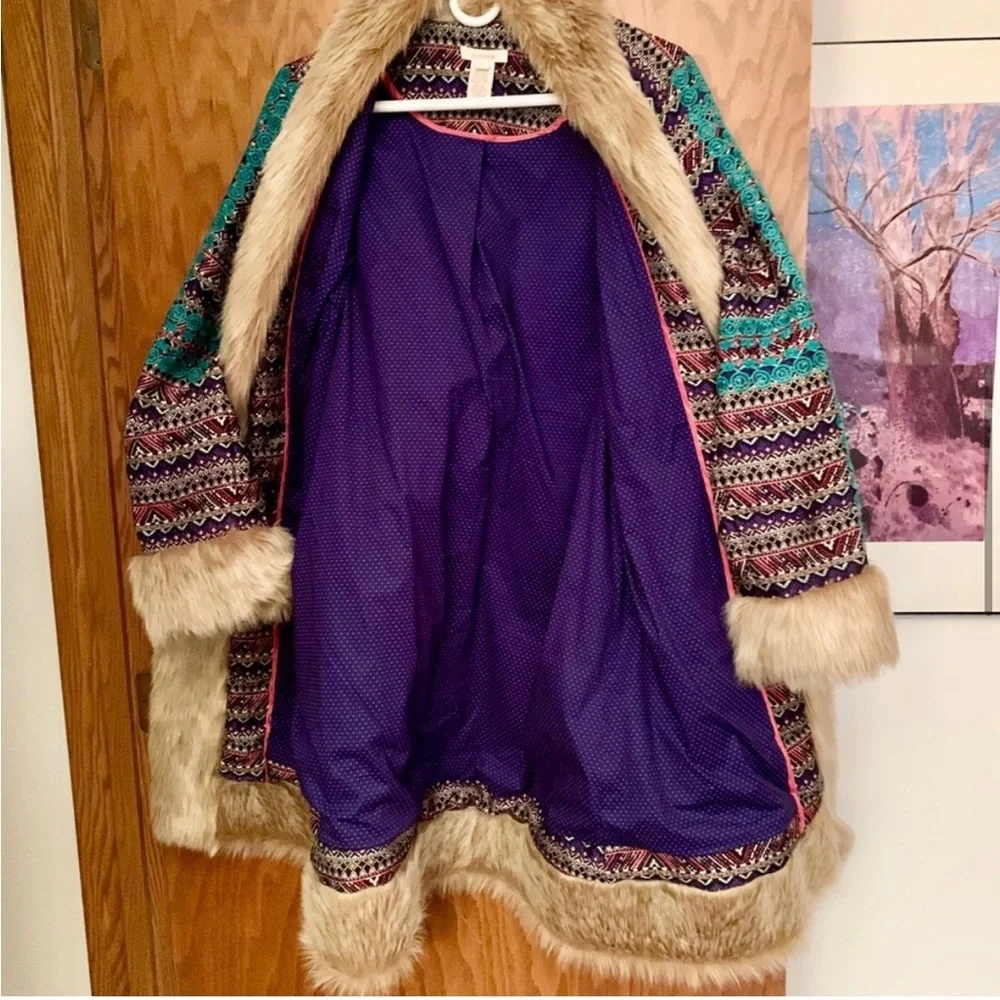 🦄 Tatou Embroidered Coat with faux fur trim ~Sundance Catalog - Picture 3 of 5